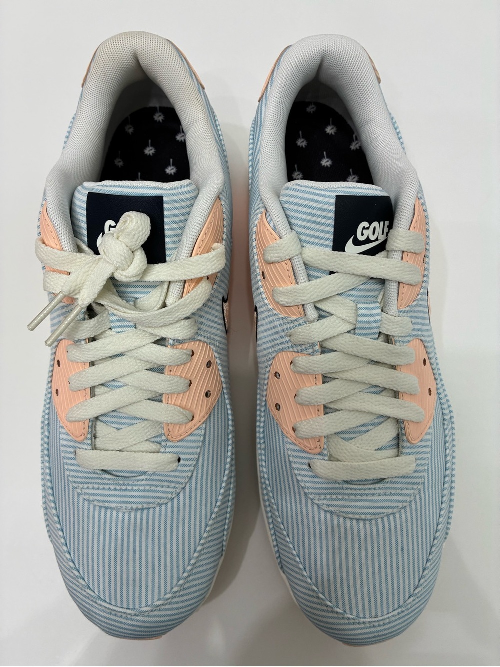 Nike Men's Light Blue and Peach Low-Top Golf Sneakers Air Max 90G NRG P21
